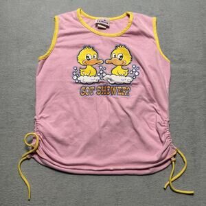 80s Vintage Papertag Rubber Ducky Bath time Top Girls Youth 12 15x18 Made in USA